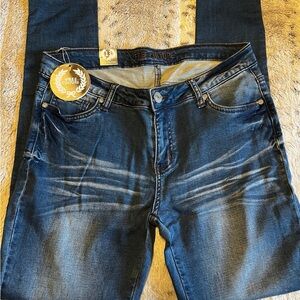 Blue Straight Leg Jeans with Fading
